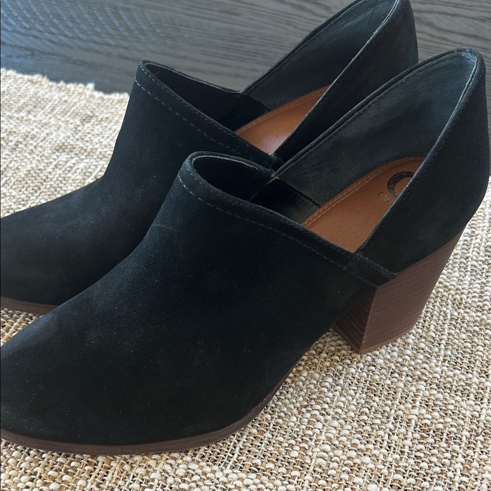 Gianni Bini Black Suede Mules with Wooden Heel Sz 8-1/2